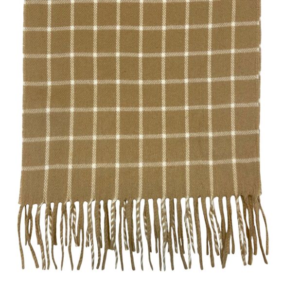 Plaid Scarf Fringe Designer Inspired Beige White Neutral Window Pane Acrylic - Picture 3 of 4